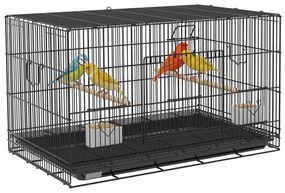 PawHut Colivie pentru Păsări 77x46x45 cm Colivie Metalică pentru Păsări cu Tavă Detașabilă 2 Bețe 2 Recipiente 2 Bețe Negru | Aosom Romania