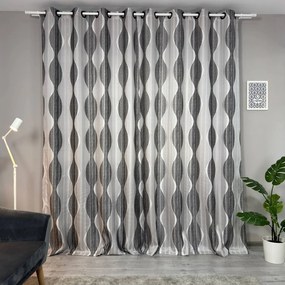 Set două Draperii (Blackout), din Jacquard + Stofă premium (Model texturat), Gata lucrate (Inele galerie), Culoare Gri + Negru, Dimensiuni draperie 160x260 cm (x2), Brand Originalio