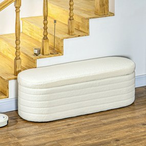 HOMCOM Bancă pentru Pat, Bancă Tapițată din Lână cu Cadru din Lemn, Bancă Otomană de Depozitare, 116x41x 40,5 cm, Alb Crem