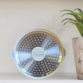 Oala adanca Goldmann GM-0624B, 24 cm, 6.2 l, Acoperire neaderenta din marmura, Capac cu deschidere, Inductie, Bej