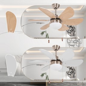 HOMCOM Ventilator de tavan cu lumină, comutator de lanț, 3 viteze, 76 cm x 76 cm x 41,5 cm, Alb | Aosom Romania
