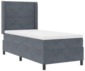 vidaXL Pat box spring cu saltea, gri închis, 90x190 cm, catifea