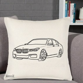 Perna Personalizata BMW Seria 7 Linie Minimalista, 40x40 cm, Crem Reliefat, Husa Detasabila, Perna Inclusa, BEKZ®
