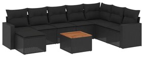 3256587 vidaXL Set mobilier de grădină cu perne, 9 piese, negru, poliratan