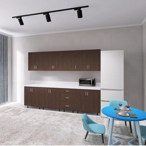 Bucatarie 260 cm Lungime, Material PAL 18mm, Culoare Wenge, Blat termorezistent 2.8 cm Grosime