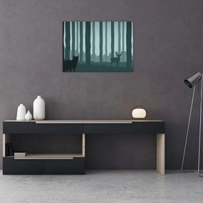 Tablou - Cerb cu lup pe stânci (70x50 cm)