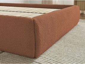 Pat matrimonial portocaliu tapițat cu spațiu de depozitare/fără tăblie cu somieră 180x200 cm Inera – Bobochic Paris