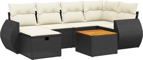 vidaXL Set canapele de grădină cu perne, 7 piese, negru, poliratan