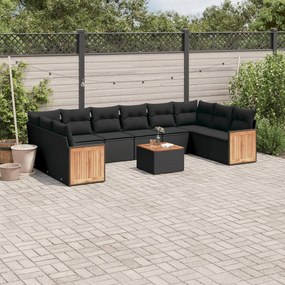 3260410 vidaXL Set canapele de grădină cu perne, 11 piese, negru, poliratan