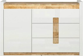 Comoda ALAMEDA, alb lucios/stejar, PAL, 147x41x97 cm