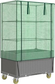 vidaXL Strat înălțat cu husă și roți, aspect ratan, 80x50x182 cm