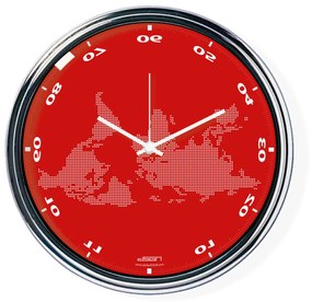 Ceas invers cu o hartă mondială 2 - roșu, diametru 32 cm | DSGN