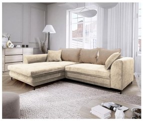 Colțar extensibil LAGOA în formă de L, cu spațiu de depozitare, orientare stânga, bej/maro