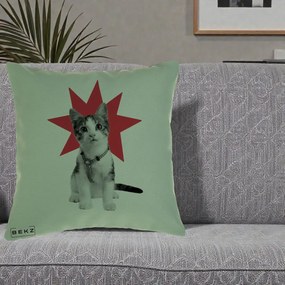 Perna Decorativa Pisica Star Pop Art, 40x40 cm, Verde, Husa Detasabila, Perna Inclusa, BEKZ®