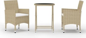 vidaXL Set mobilier bistro, 3 piese, bej, poliratan/sticlă securizată