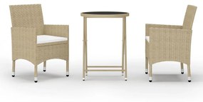 3058380 vidaXL Set mobilier bistro, 3 piese, bej, poliratan/sticlă securizată