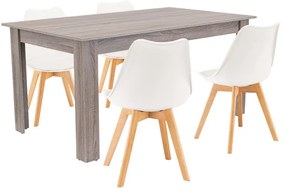 Set de masă Lola 4+1 alb-stejar York