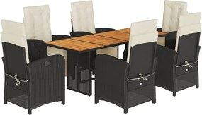 vidaXL Set mobilier de grădină cu perne, 7 piese, negru, poliratan