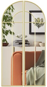 HOMCOM Miroir mural arc 30 x 120 cm, mare miroir decorativ cu ramă metalică, pentru living, cameră, hol, nuanță auriu | Aosom Romania