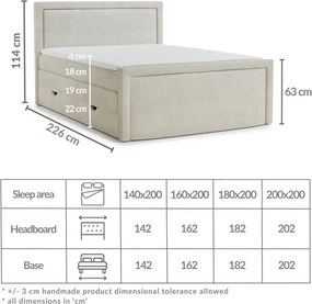Pat boxspring grej cu spațiu de depozitare 180x200 cm Fresco – Maison de Rêve