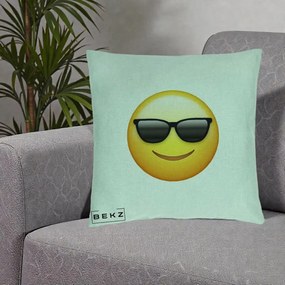 Perna Decorativa Emoji Cool Ochelari, 40x40 cm, Verde Menta, Husa Detasabila, Perna Inclusa, BEKZ®