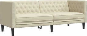 vidaXL Canapea Chesterfield cu 3 locuri, crem, piele ecologică