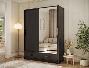 Dulap cu uși glisante si oglinda Estantte II, 150x60x200 cm – Negru