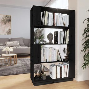 814063 vidaXL Bibliotecă/Separator cameră, negru, 80x25x132 cm lemn masiv pin