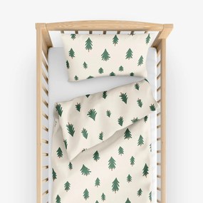 Goldea lenjerie pătuț din 100% bumbac - brazi pe bej natural 90 x 140 și 50 x 70 cm