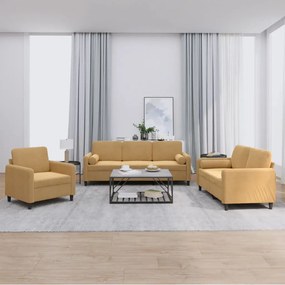 vidaXL Set de canapele cu perne, 3 piese, maro, catifea