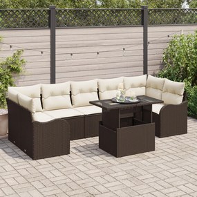 vidaXL Set de canapele pentru grădină cu pernă 8 pcs Maro Rattan poli