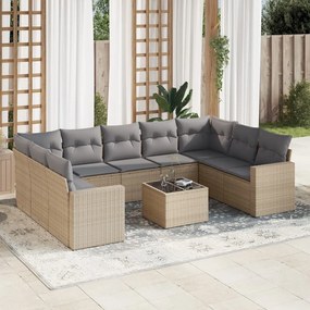 vidaXL Set canapele de grădină cu perne, 10 piese, bej, poliratan