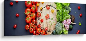 Tablou - Masa plină cu legume (cu ceas) (90x30 cm)