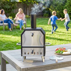 Outsunny Cuptor pizza exterior pe lemne Cuptor pizza din oțel inoxidabil 2 niveluri cu piatră pentru pizza grosime 1 cm picioare pliabile | Aosom Romania