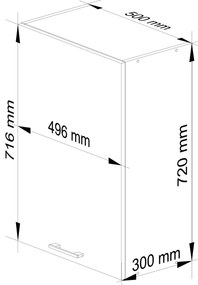 Dulap superior de bucătărie Ozara W50 H720 (alb + metalic lucios). 1071195