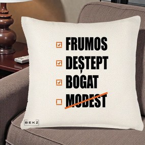 Perna Decorativa Frumos Destept Bogat, 40x40 cm, Crem Reliefat, Husa Detasabila, Perna Inclusa, BEKZ®
