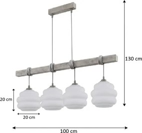 Brilagi - Lustră suspendată pe cablu WOOD GLASS 4xE27/60W/230V pin/gri/alb