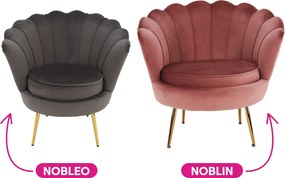 Fotoliu în stil Art-deco, catifea Velvet roz/crom auriu, NOBLIN