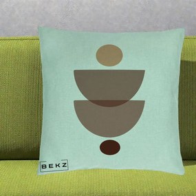 Perna Decorativa Geometric Boho Semicercuri Brun, 40x40 cm, Verde Menta, Husa Detasabila, Perna Inclusa, BEKZ®