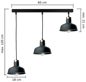 Lustră pe cablu HEBE 3xE27/60W/230V negru