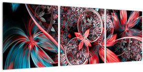 Tablou abstract cu flori exotice (cu ceas) (90x30 cm)