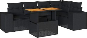 vidaXL Set mobilier de grădină cu perne, 6 piese, negru, poliratan