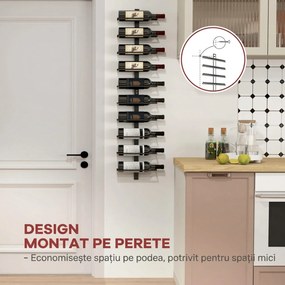 HOMCOM Suport pentru Sticle de Vin cu Montare pe Perete, 27x10x116 cm, Negru | Aosom Romania