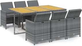 vidaXL Set mobilier de grădină cu perne, 7 piese, gri, poliratan