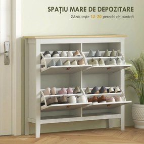 HOMCOM Pantofar Slim cu 4 Sertare pentru 20 Perechi de Pantofi, Mărime EU44 și Separatoare Reglabile, 105x24x95,5 cm, Alb | Aosom Romania