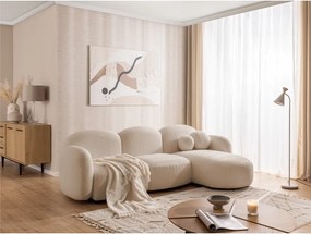 Colțar maro deschis cu tapițerie din țesătură bouclé (cu colț pe partea dreaptă/cu șezlong) Orbit – Ropez