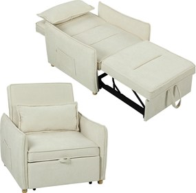 HOMCOM Fotoliu extensibil 3-în-1, fotoliu transformabil cu funcție de pat, pernă lombară, pentru living, crem | Aosom Romania