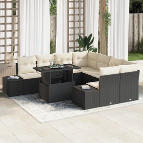 vidaXL Set de Canapea de Grădină , 9 piese, perne incluse, rattan sintetic negru