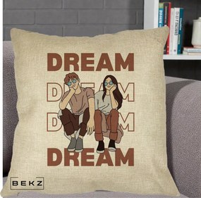 Perna Decorativa Dream Couple Aesthetic, 40x40 cm, Crem, Husa Detasabila, Perna Inclusa, BEKZ®