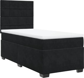 vidaXL Pat box spring cu saltea, negru, 90x190 cm, catifea